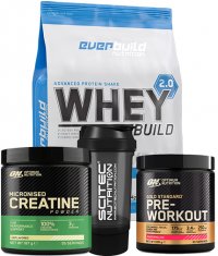 PROMO STACK EVERBUILD Whey Build + Creatne + Pre Workout + Shaker